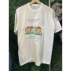 vtg COMEDY GREETINGS COW Tee medium // vintage animal farm joke baggy cartoon